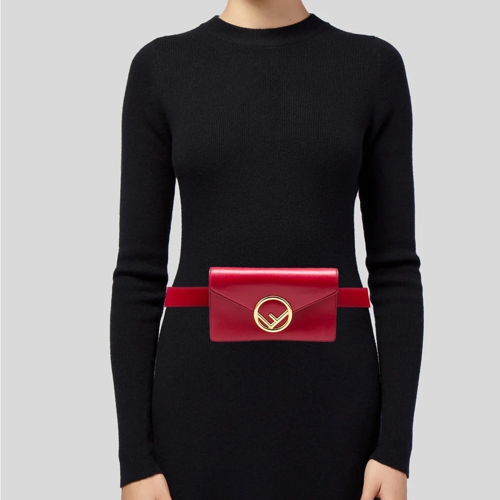 Fendi Logo convertible belt leather crossbody bag purse red